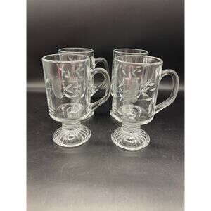 Princess House Heritage Etched Crystal Pedestal Set of 4 Mugs Tempered Glass